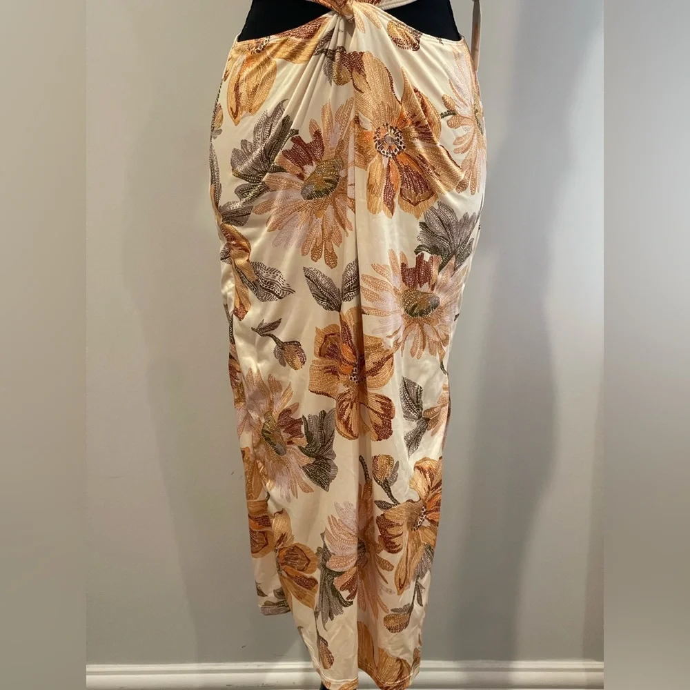 New Chrysanthemum‎ L Floral Cut-Out Maxi Dress w Stretch 810 - Picture 3 of 10